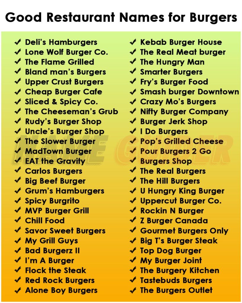 Good Restaurant Names for Burgers
