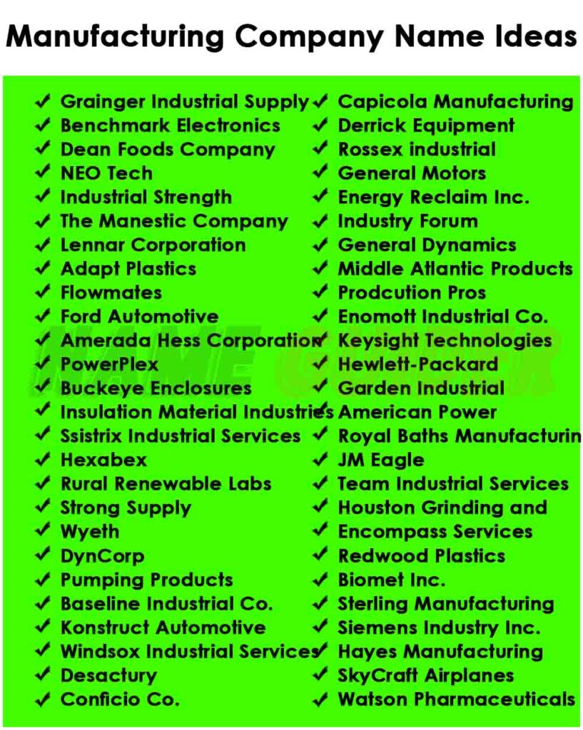 Manufacturing Company Name Ideas