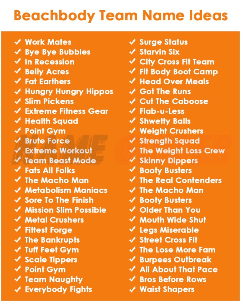 Beachbody Team Names Ideas