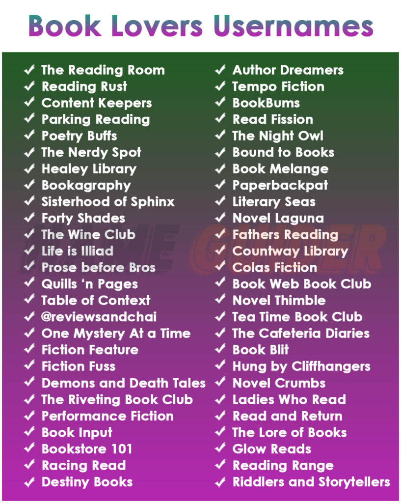 Book Lovers Usernames