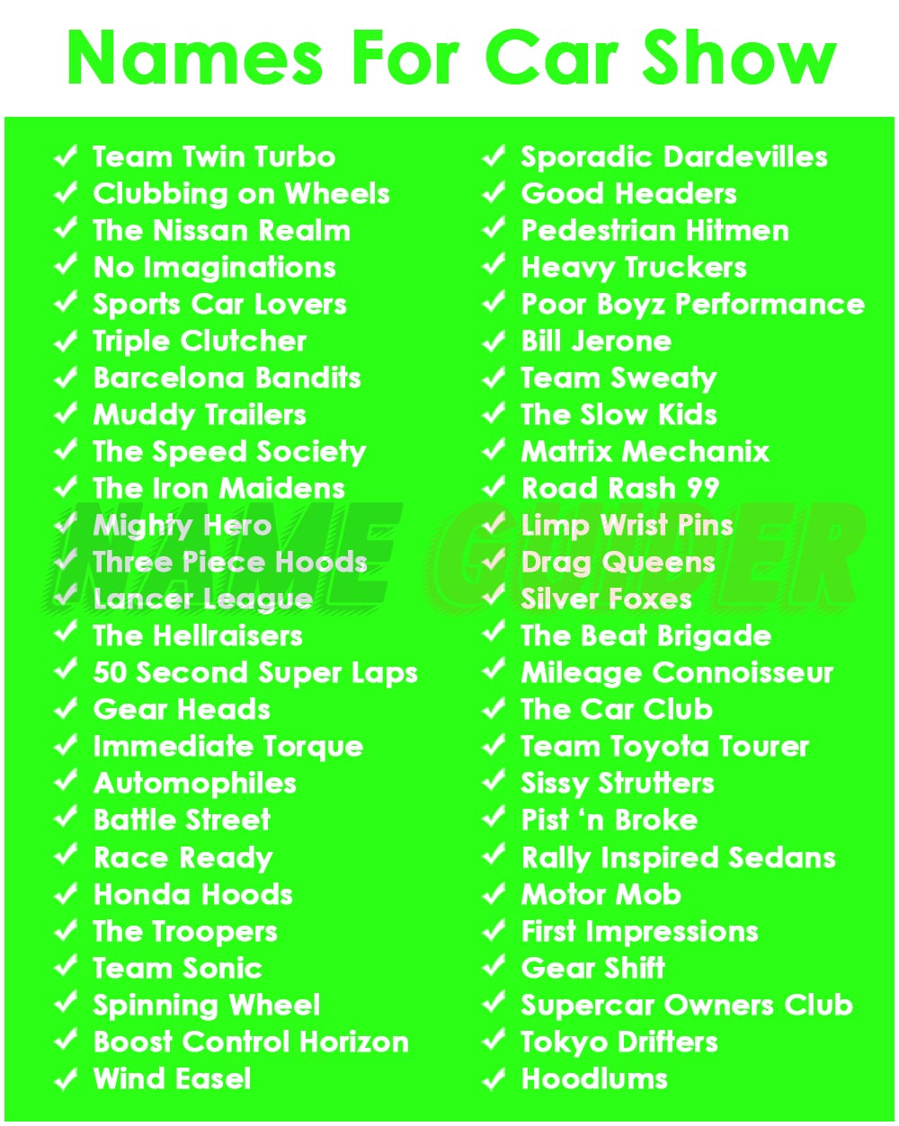 250 Car Show Names Ideas And Suggestions 2023 