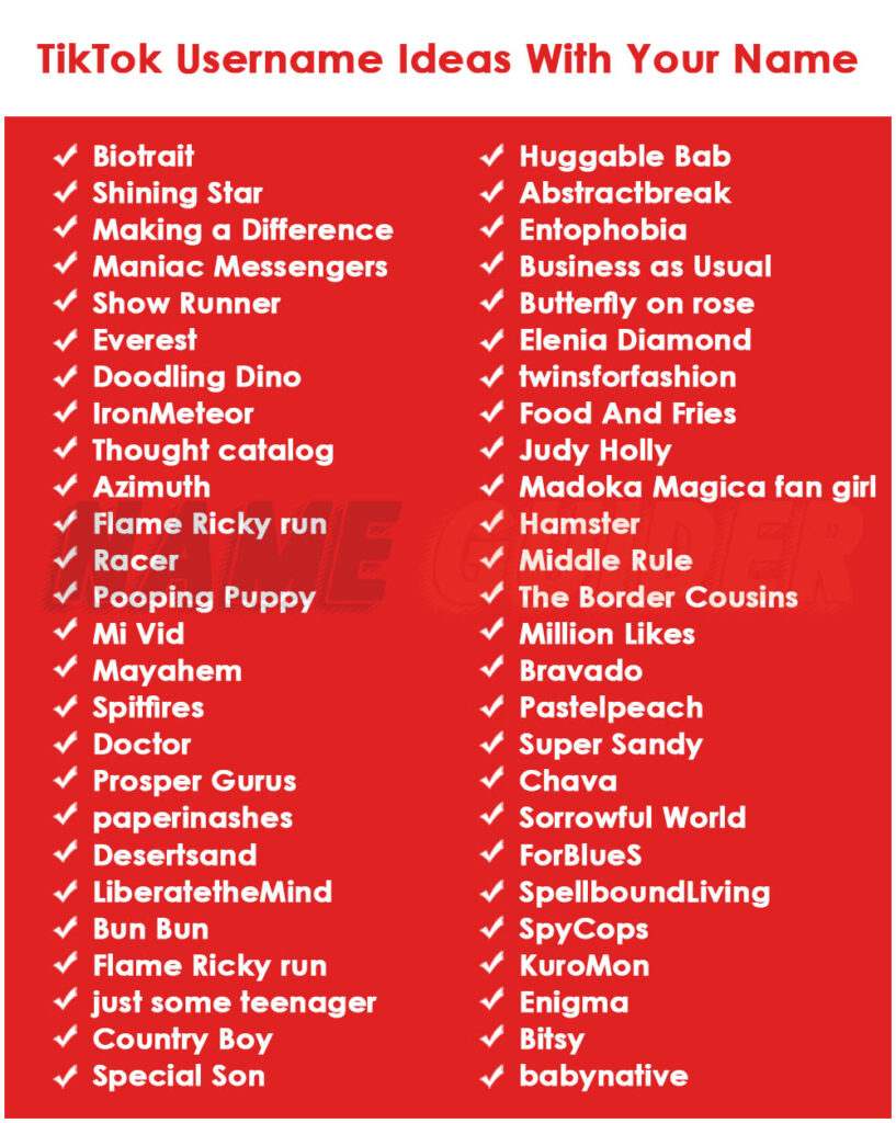 TikTok Usernames Ideas With Your Name