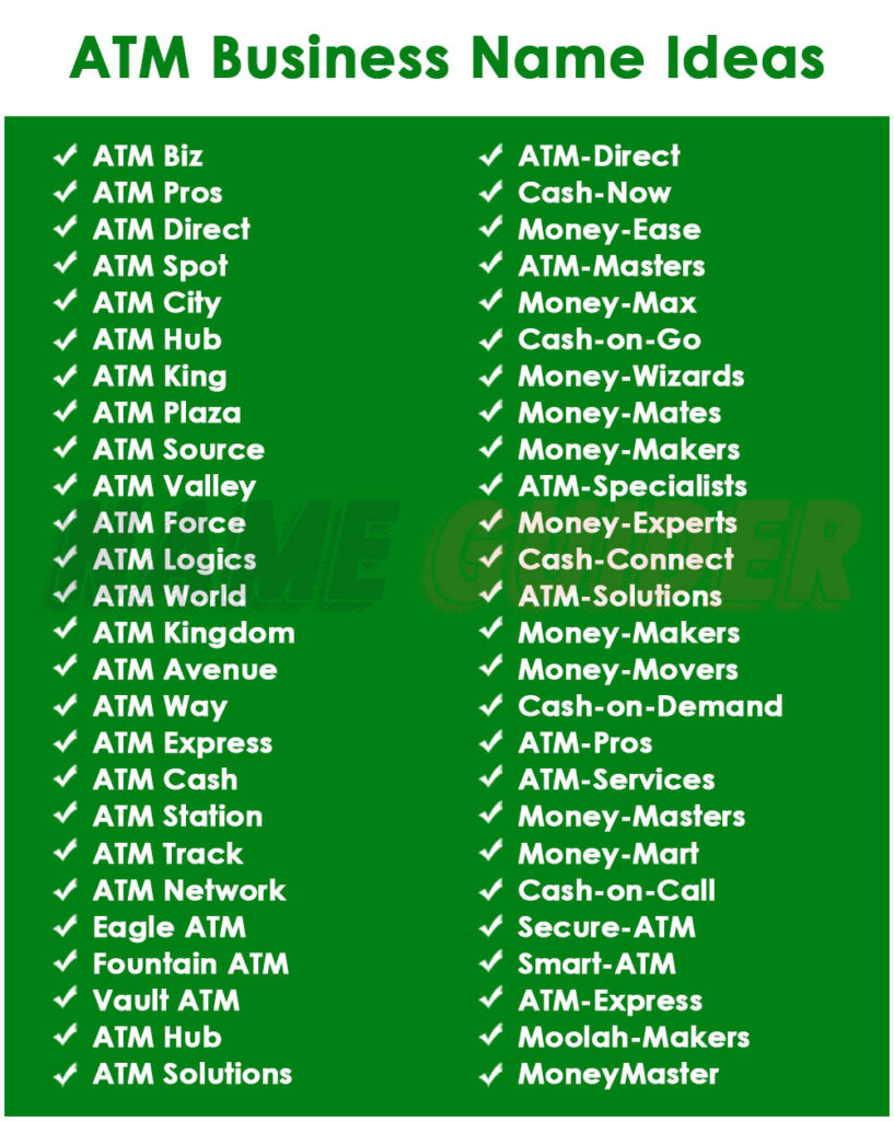 ATM Business Names Ideas