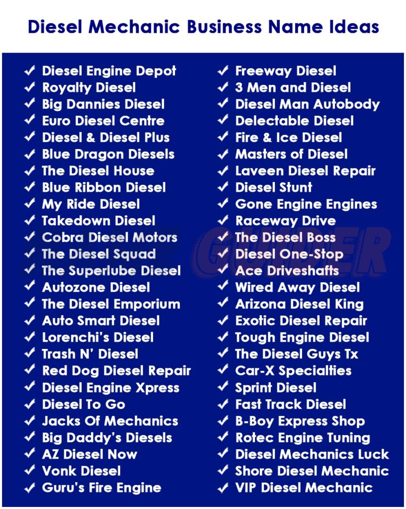 Diesel Mechanic Business Names Ideas