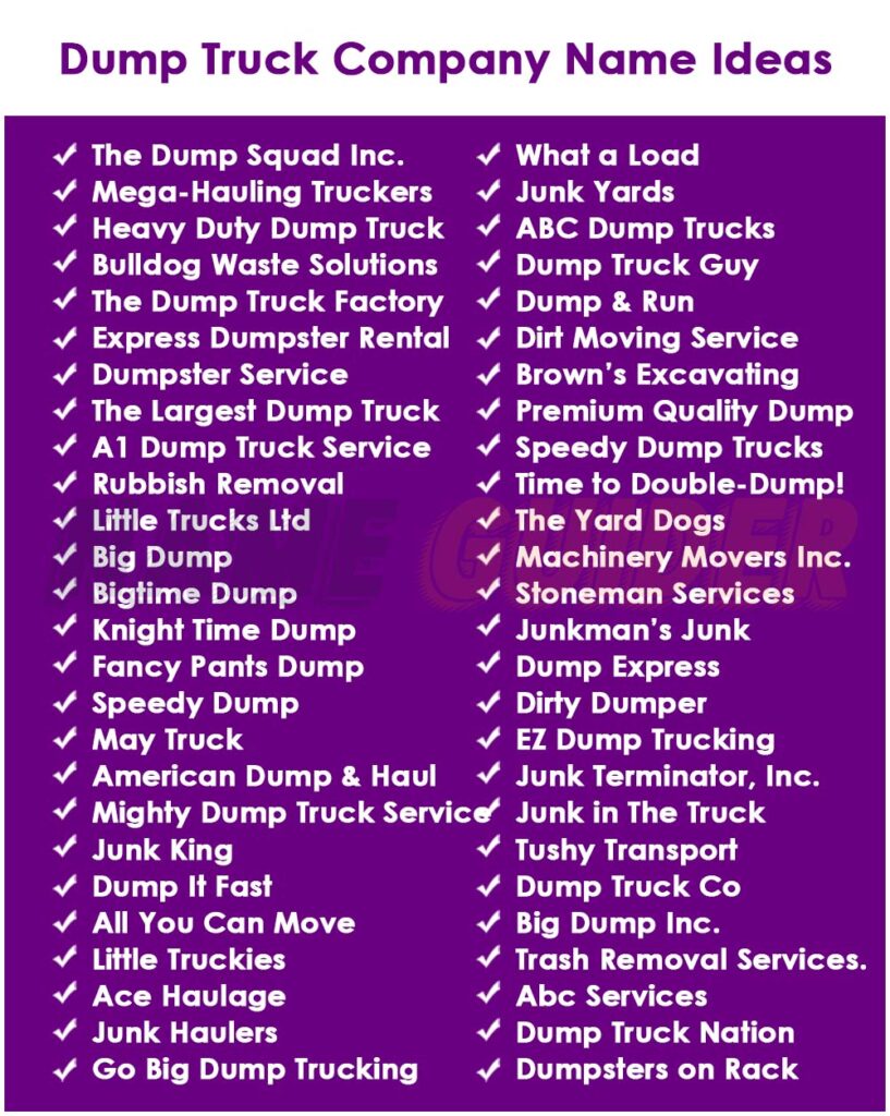 Dump Truck Company Names Ideas
