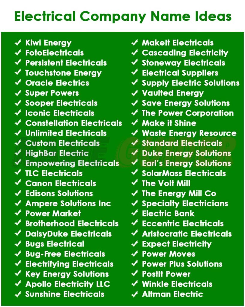 Electrical Company Names Ideas