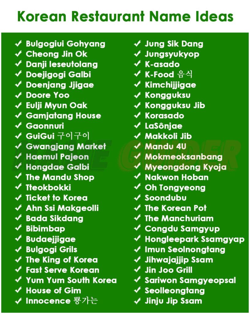 Korean Restaurant Names Ideas