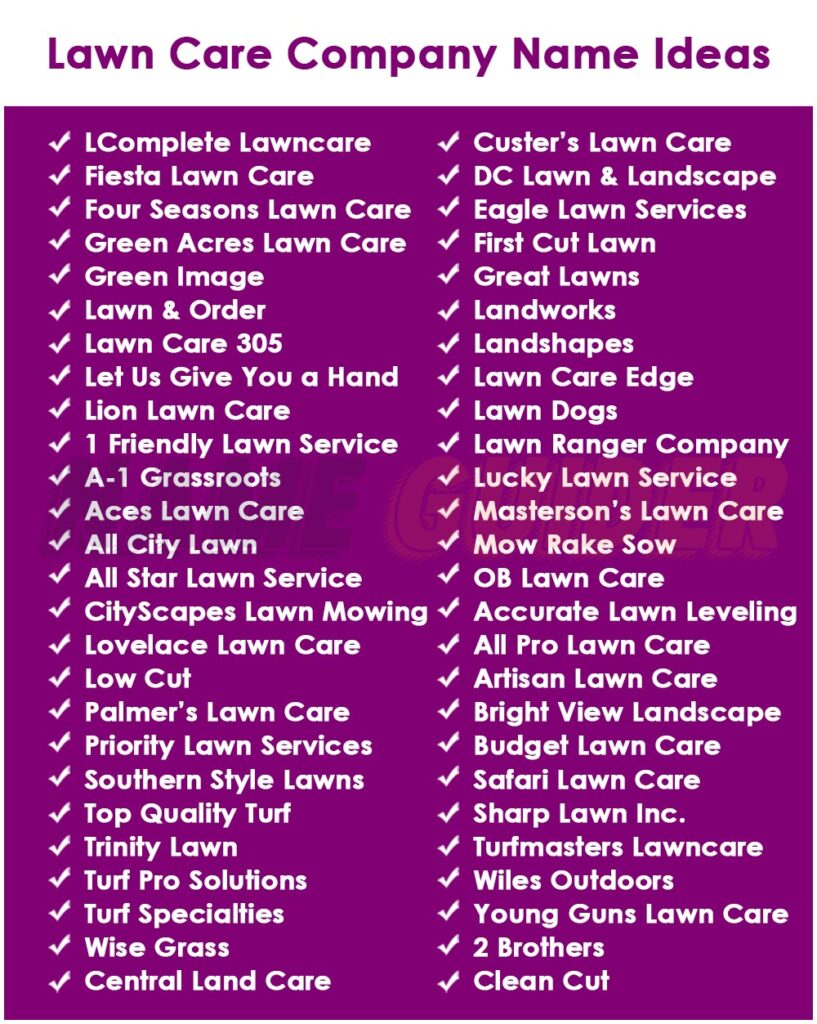 Lawn Care Company Names Ideas