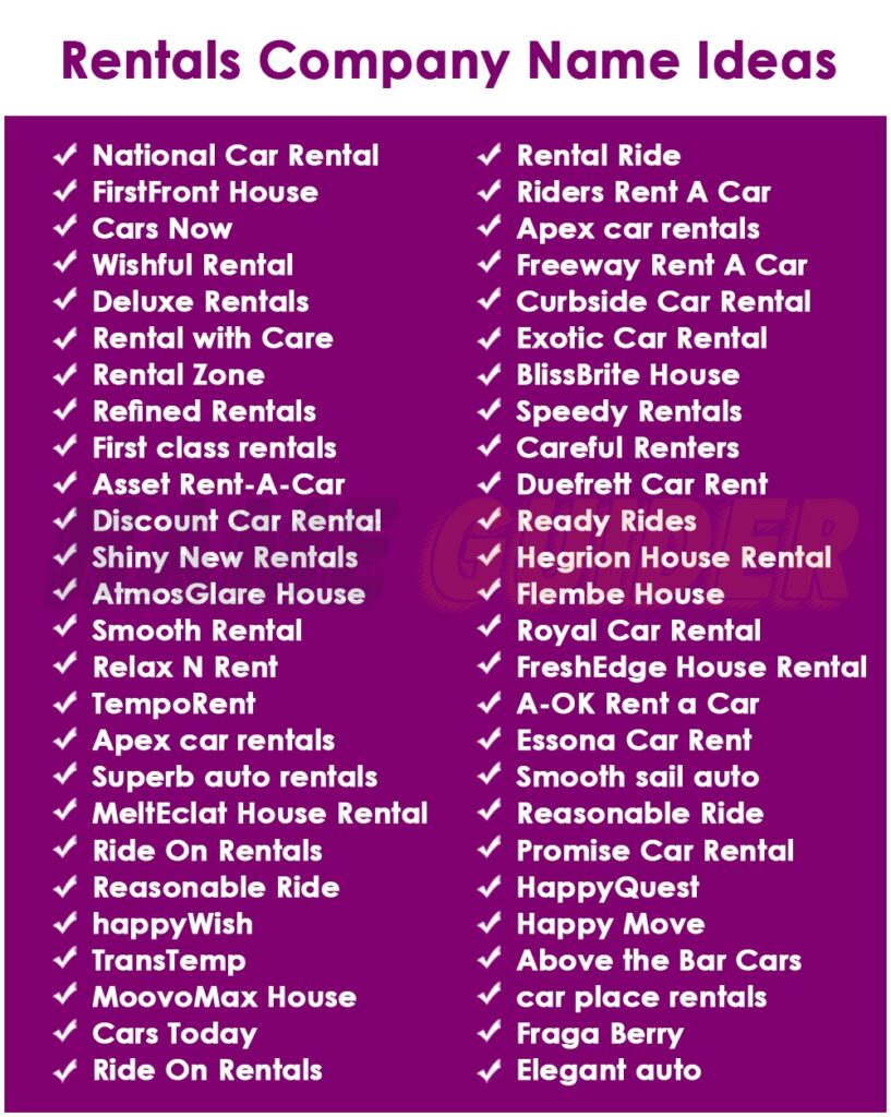 Rental Company Names Ideas