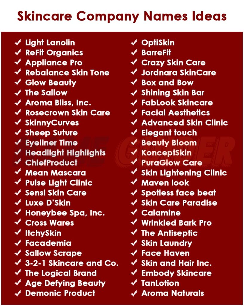 Skincare Company Names Ideas
