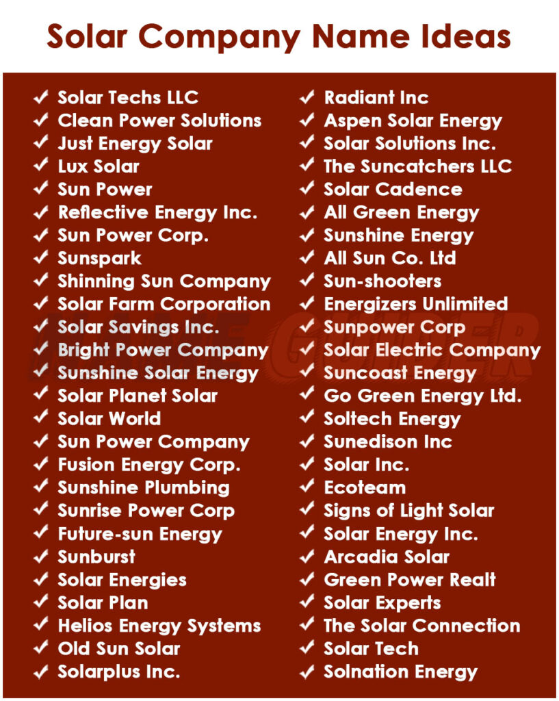 Solar Company Names Ideas