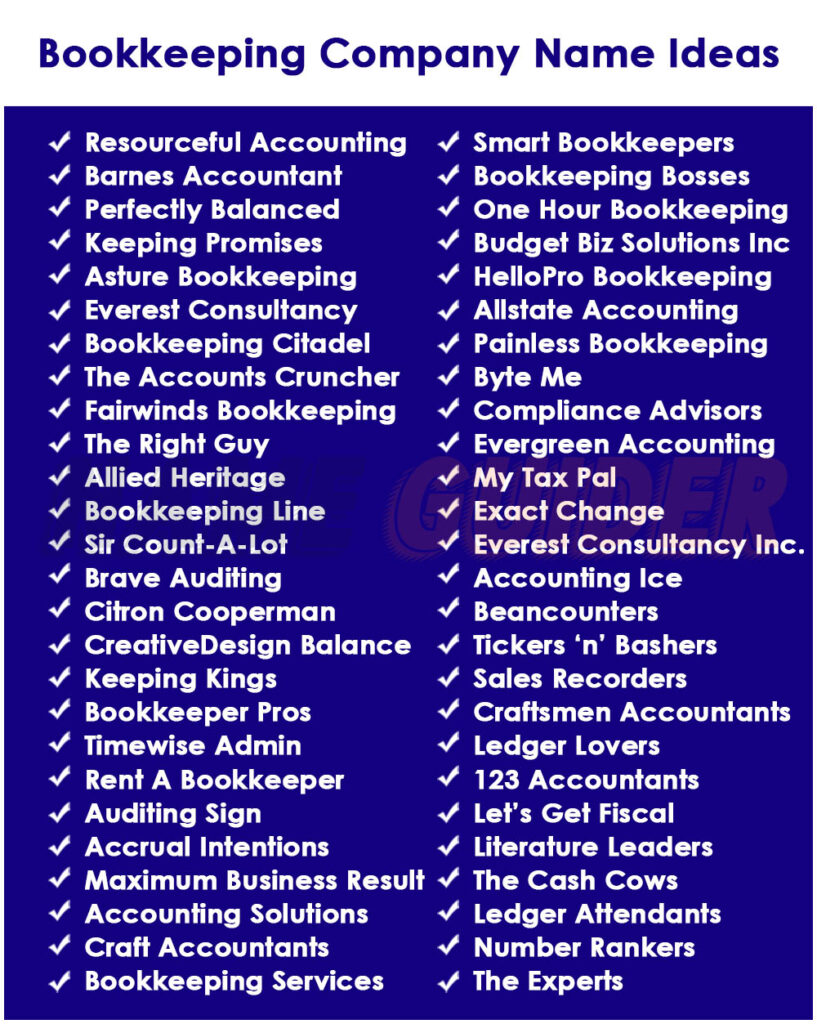 Bookkeeping Company Names Ideas