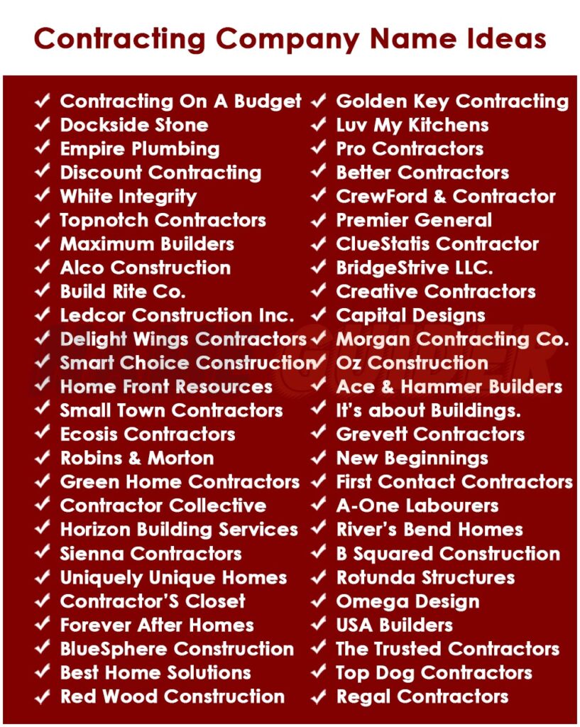 Contracting Company Names Ideas