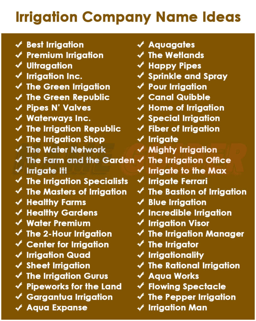 Irrigation Company Names Ideas