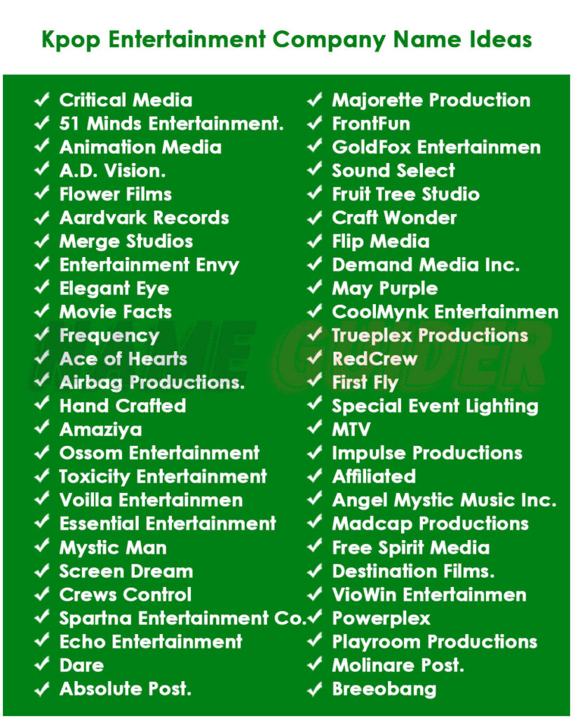 Kpop Entertainment Company Names Ideas