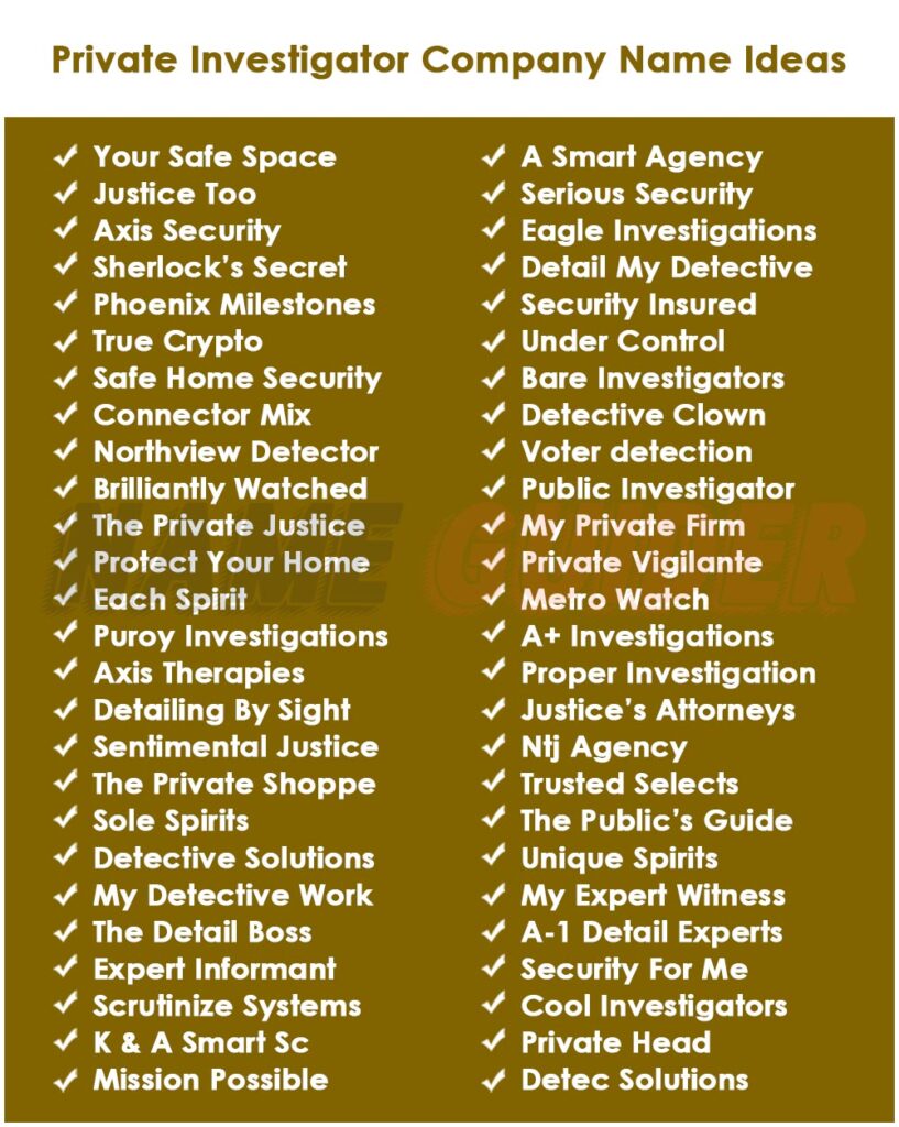 Private Investigator Company Names Ideas