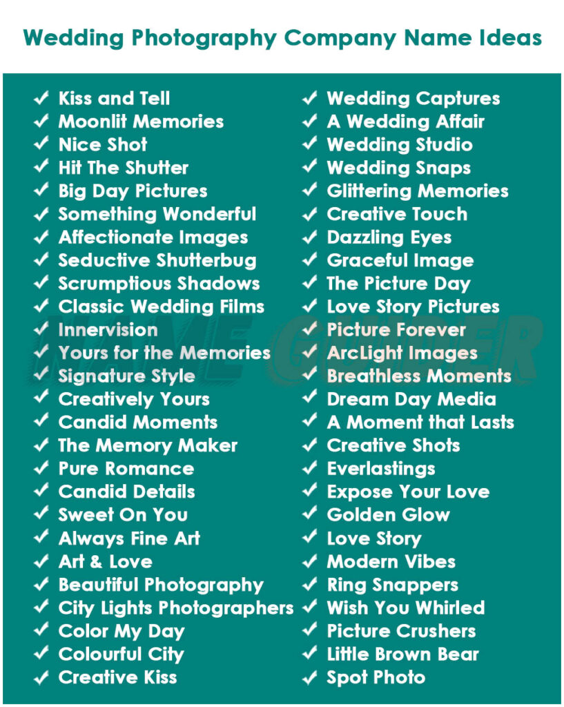 Wedding Photography Company Names Ideas