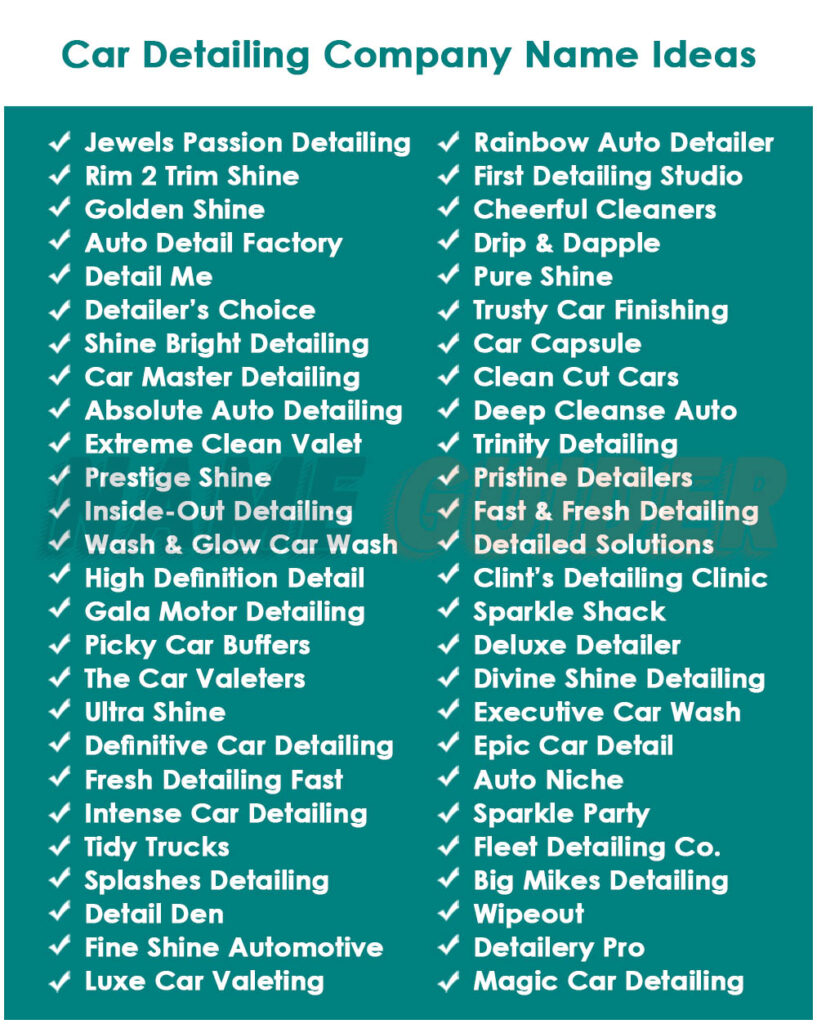 Car Detailing Company Names Ideas