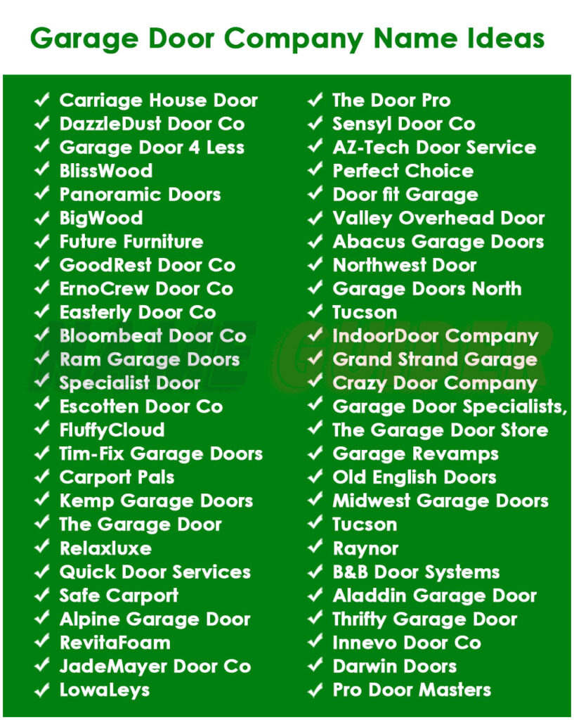 Garage Door Company Names Ideas