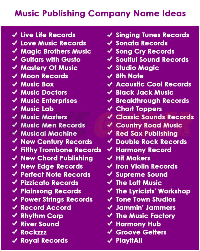 Music Publishing Company Names Ideas