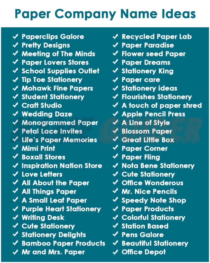 Paper Company Names Ideas