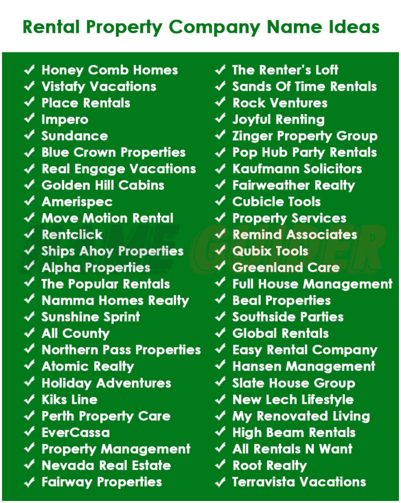 Rental Property Company Names Ideas