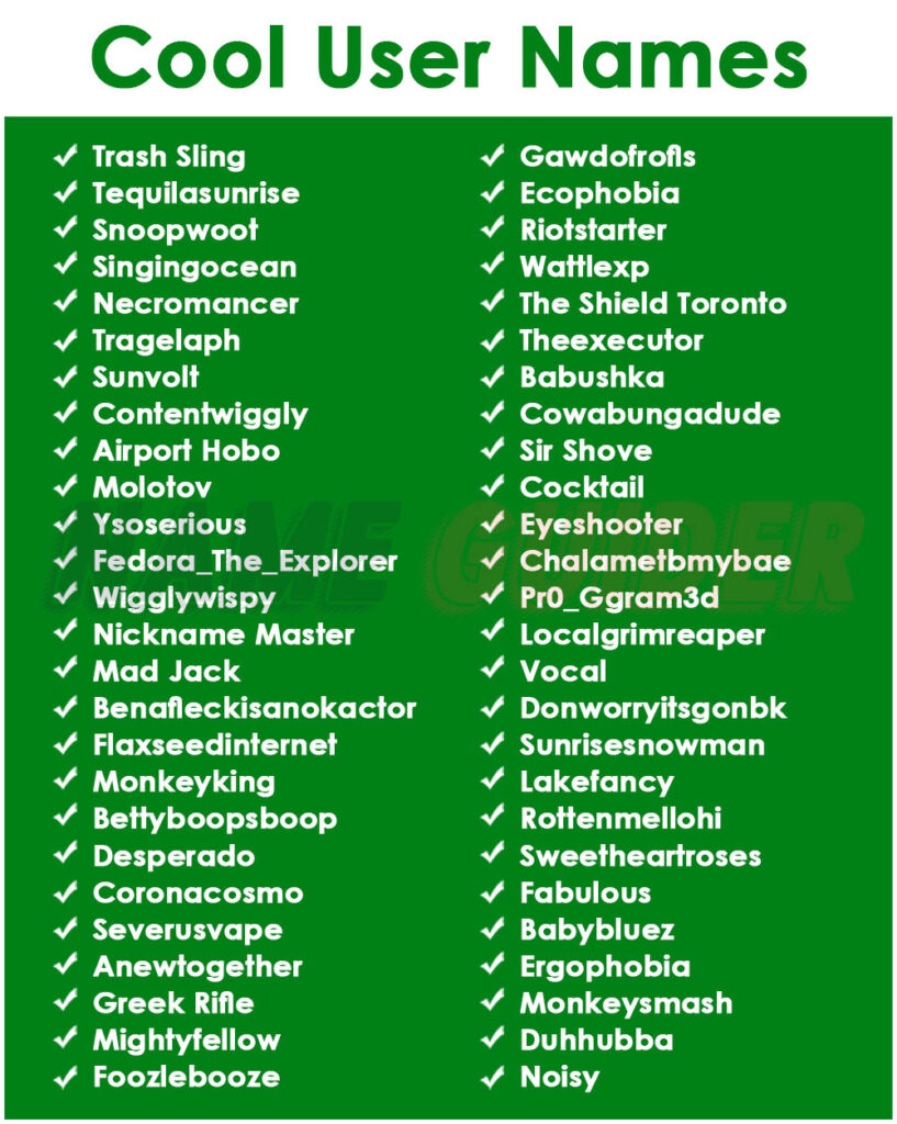Cool User Name Ideas