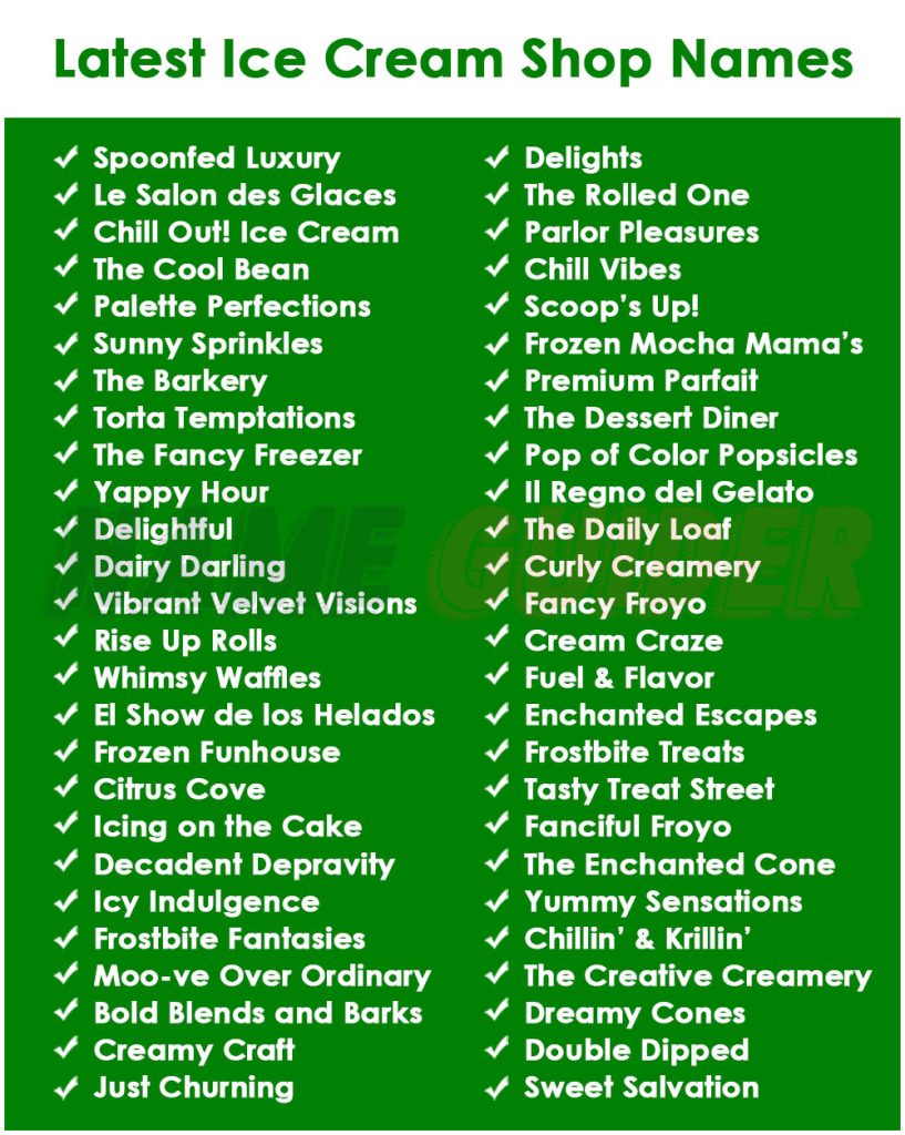 Latest Ice Cream Shop Names