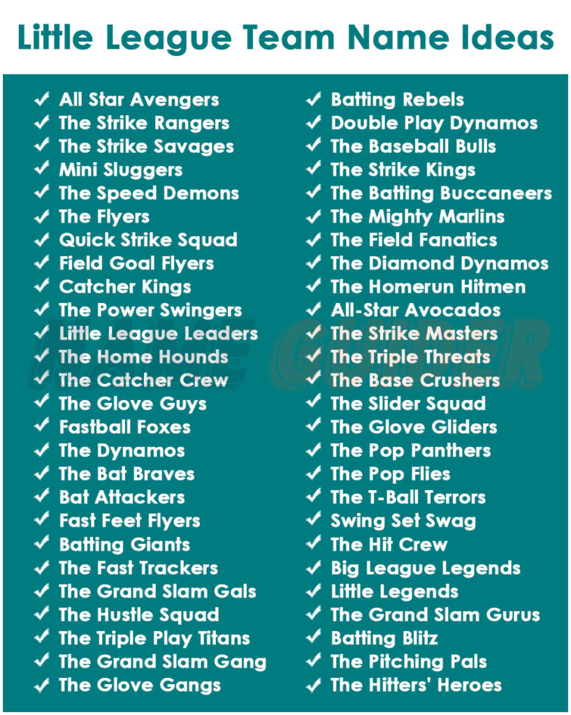 Little League Team Name Ideas