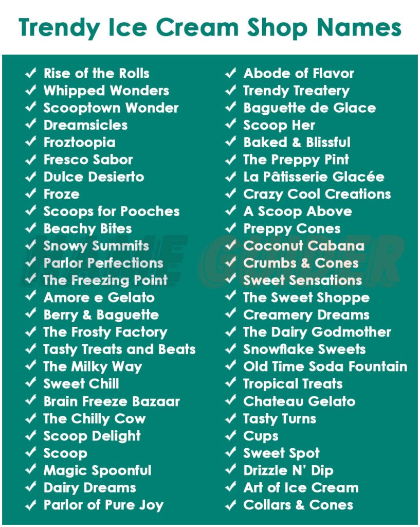 Trendy Ice Cream Shop Names