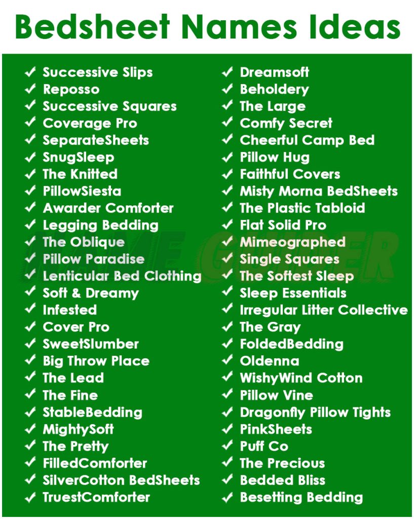 Bedsheet Names Ideas
