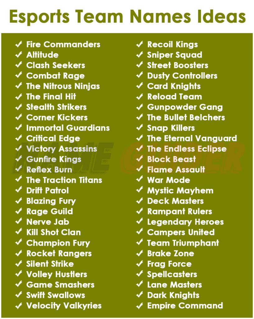Esports Team Names Ideas