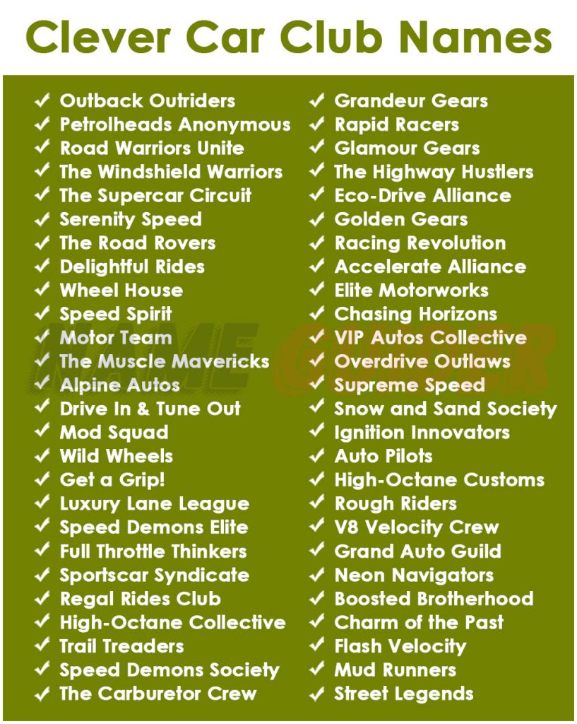 Clever Car Club Names