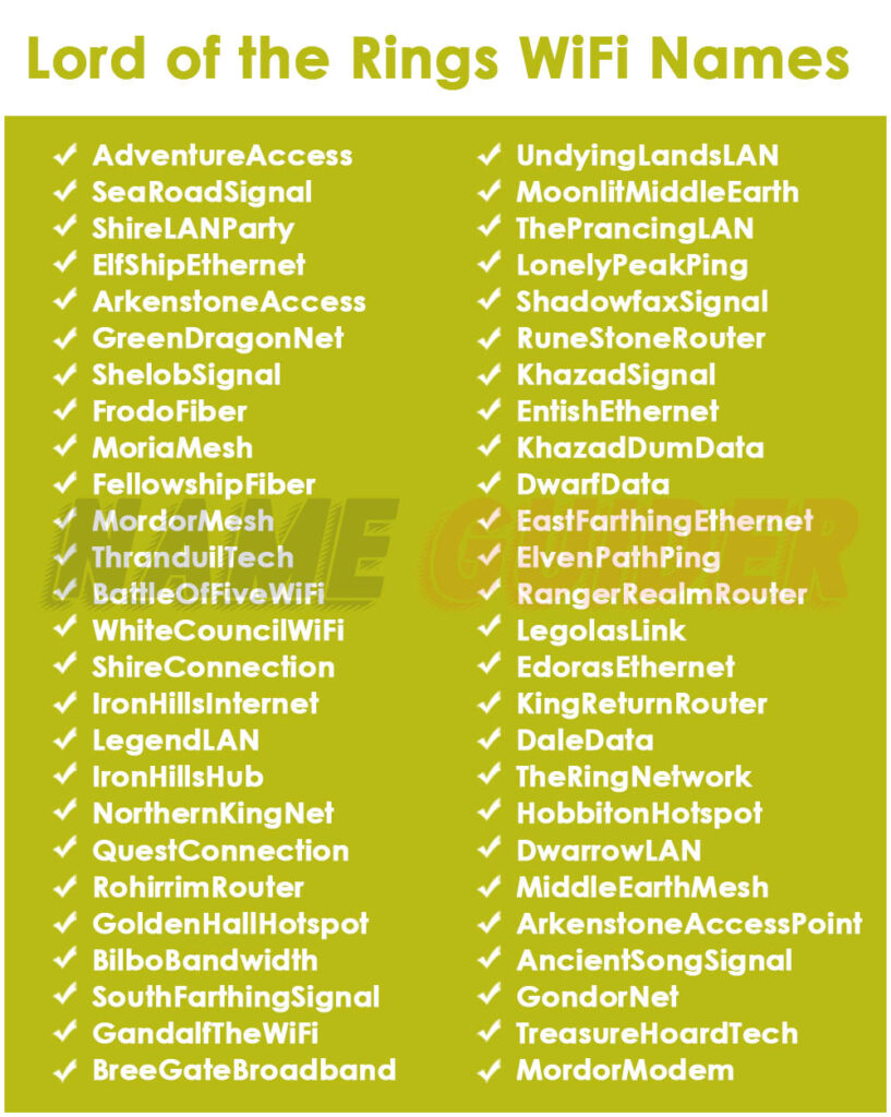 Lord of the Rings WiFi Names Ideas