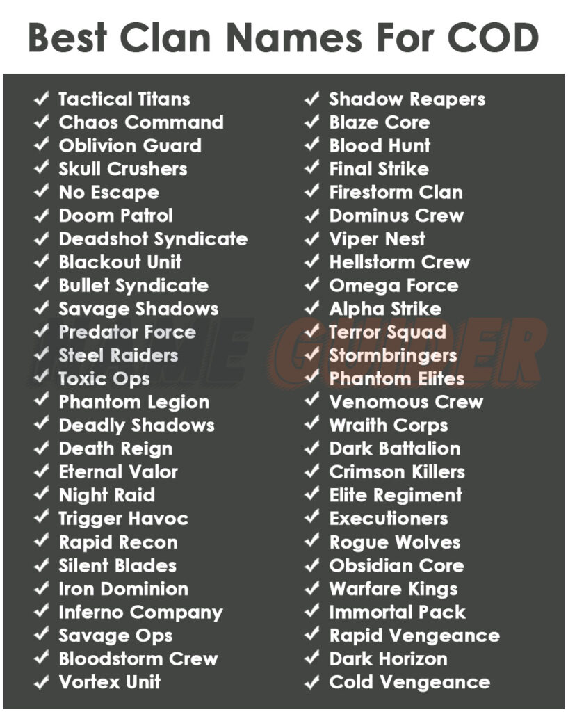 Best Clan Names For COD