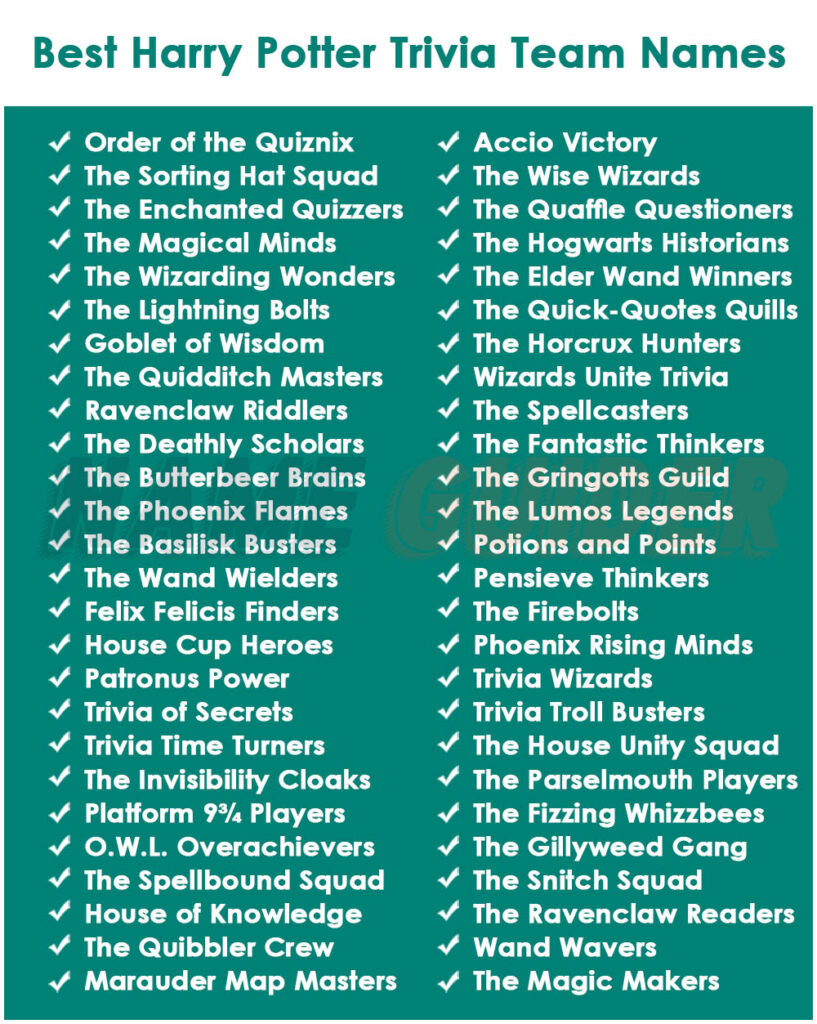 Best Harry Potter Trivia Team Names