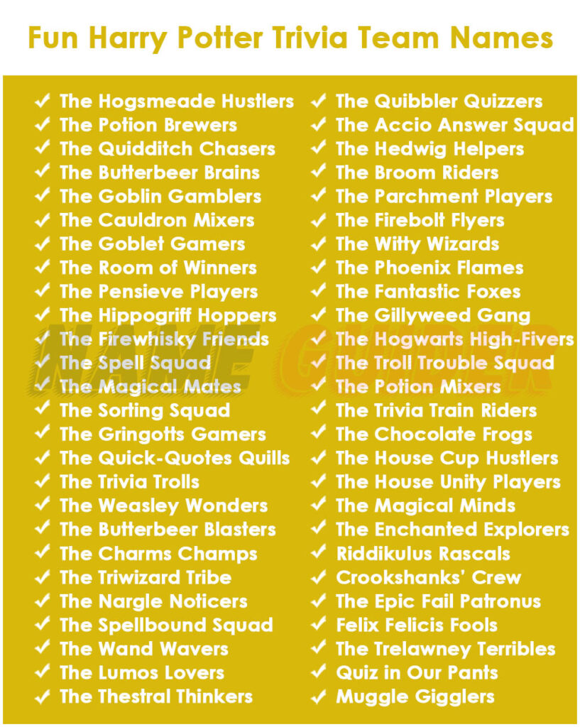 Fun Harry Potter Trivia Team Names