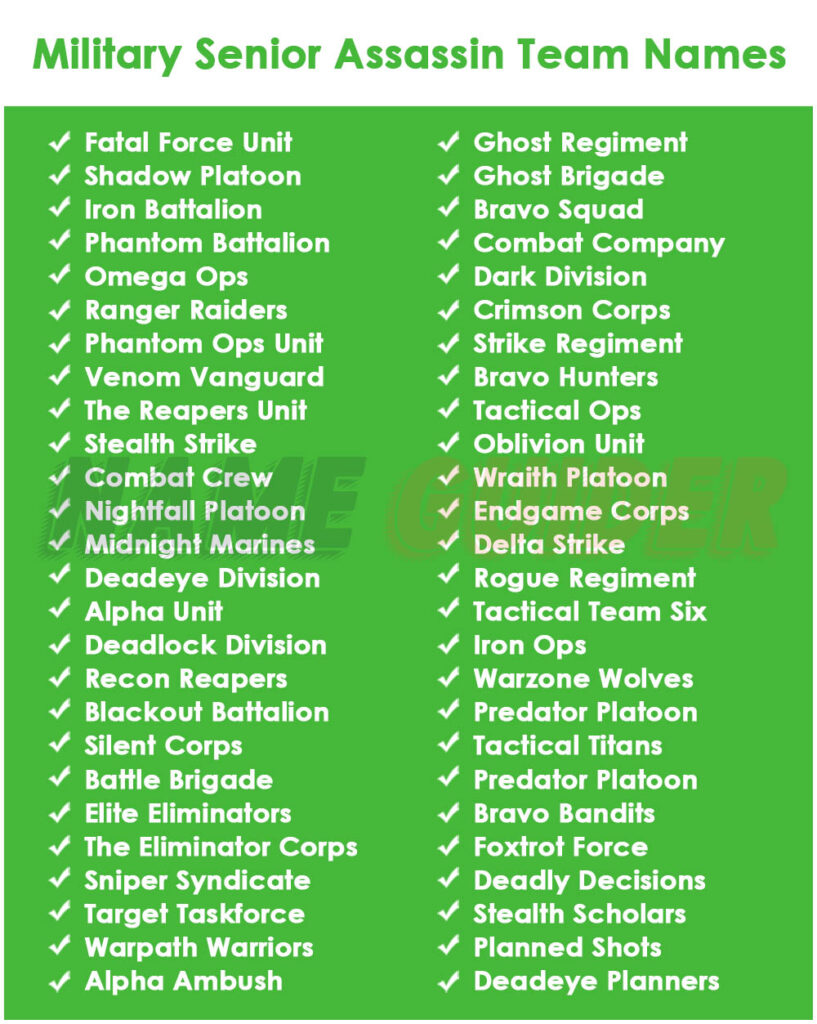 Military Senior Assassin Team Names