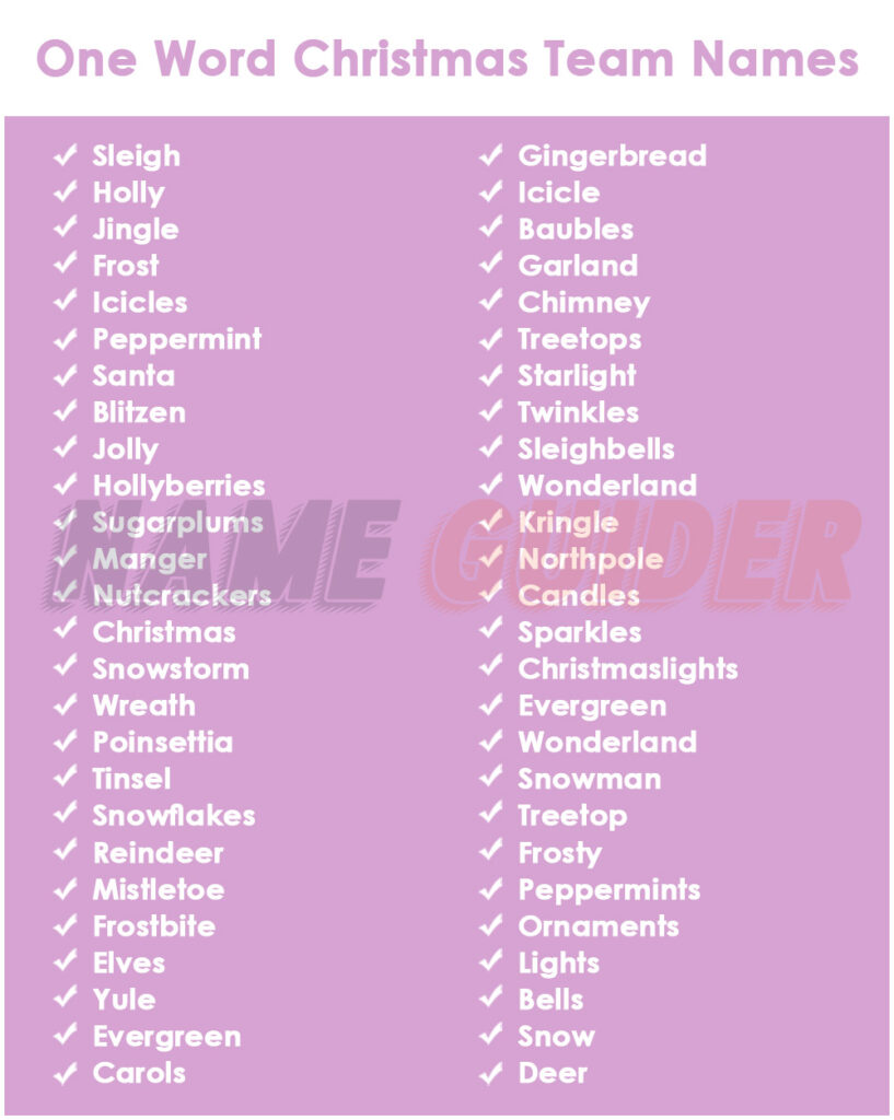 One Word Christmas Team Names