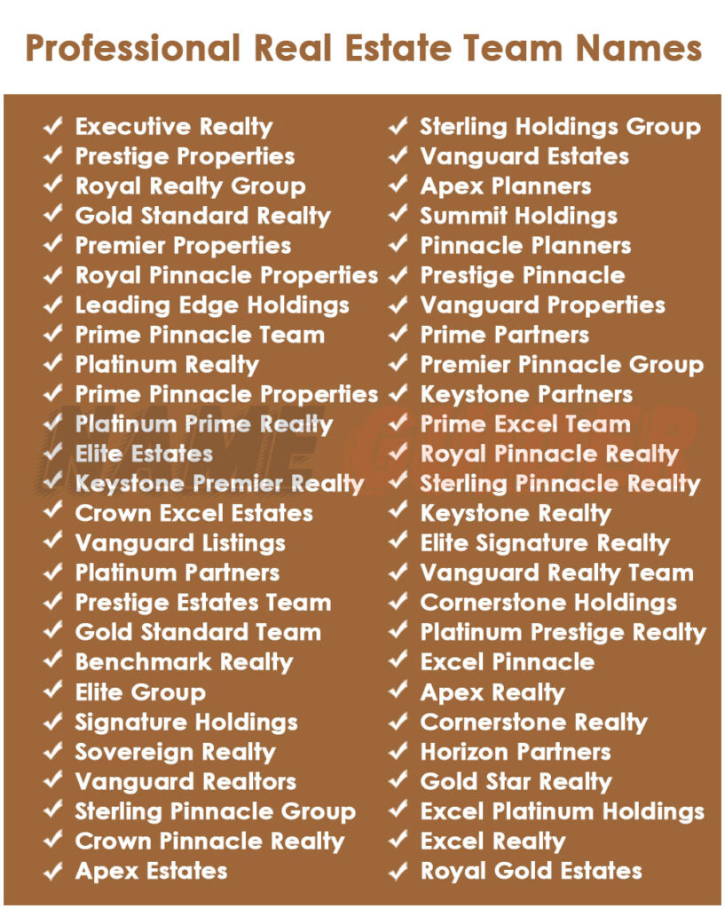 Professional Real Estate Team Names