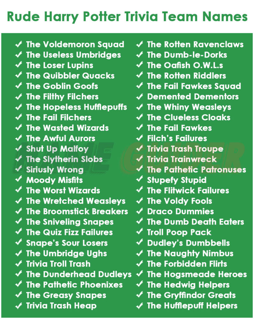 Rude Harry Potter Trivia Team Names