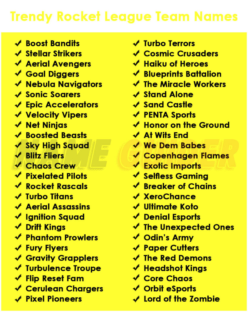 Trendy Rocket League Team Names