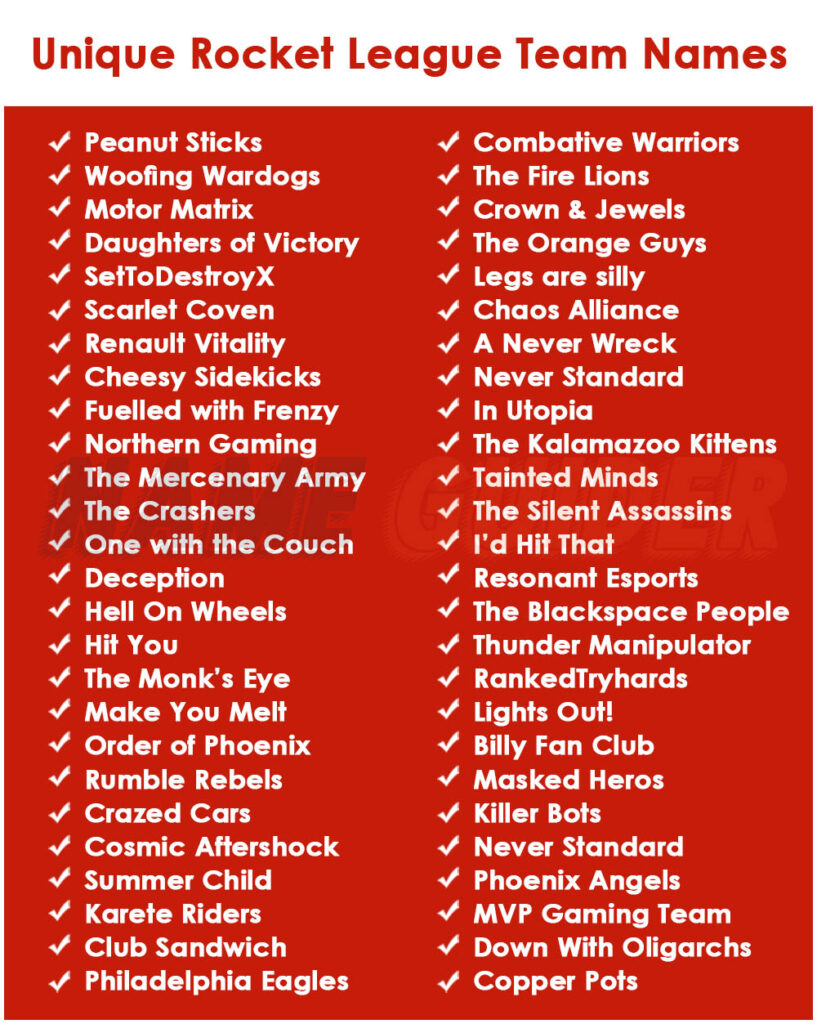 Unique Rocket League Team Names