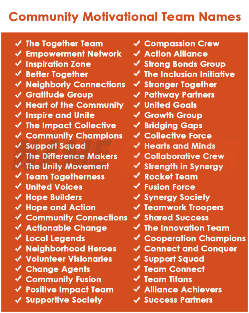 Community Motivational Team Names