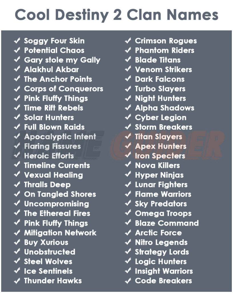 Cool Destiny 2 Clan Names