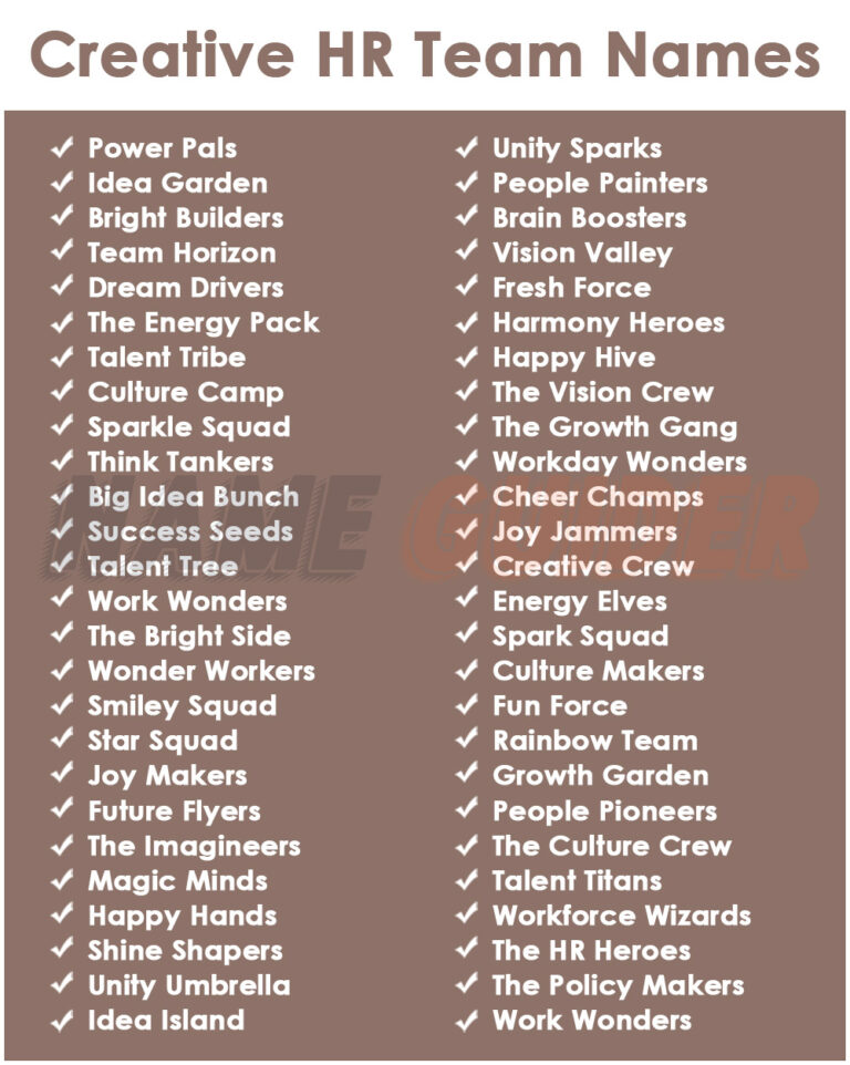 650 HR Team Names Ideas and Suggestions | Name Guider