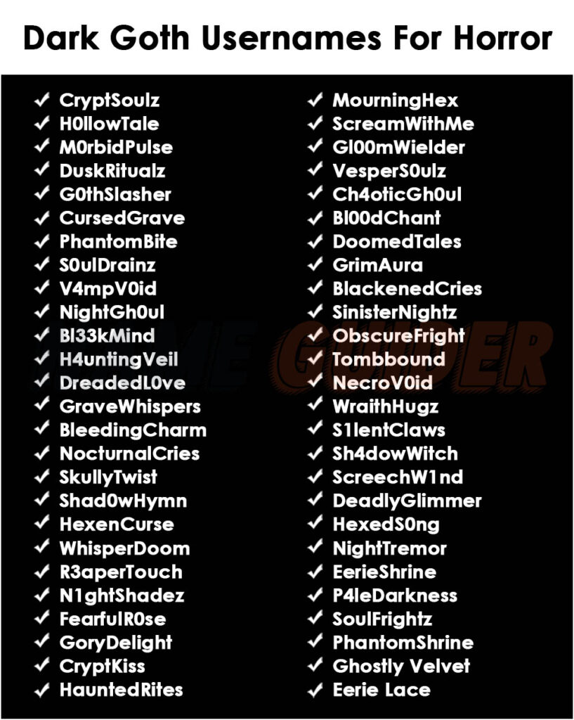 Dark Goth Usernames For Horror