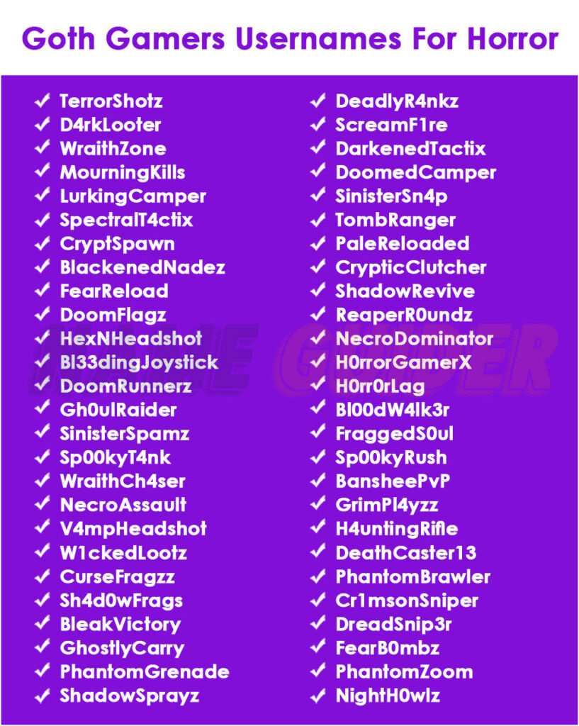 Goth Gamers Usernames For Horror