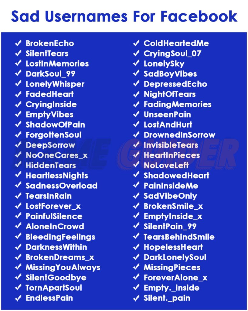 Sad Usernames For Facebook