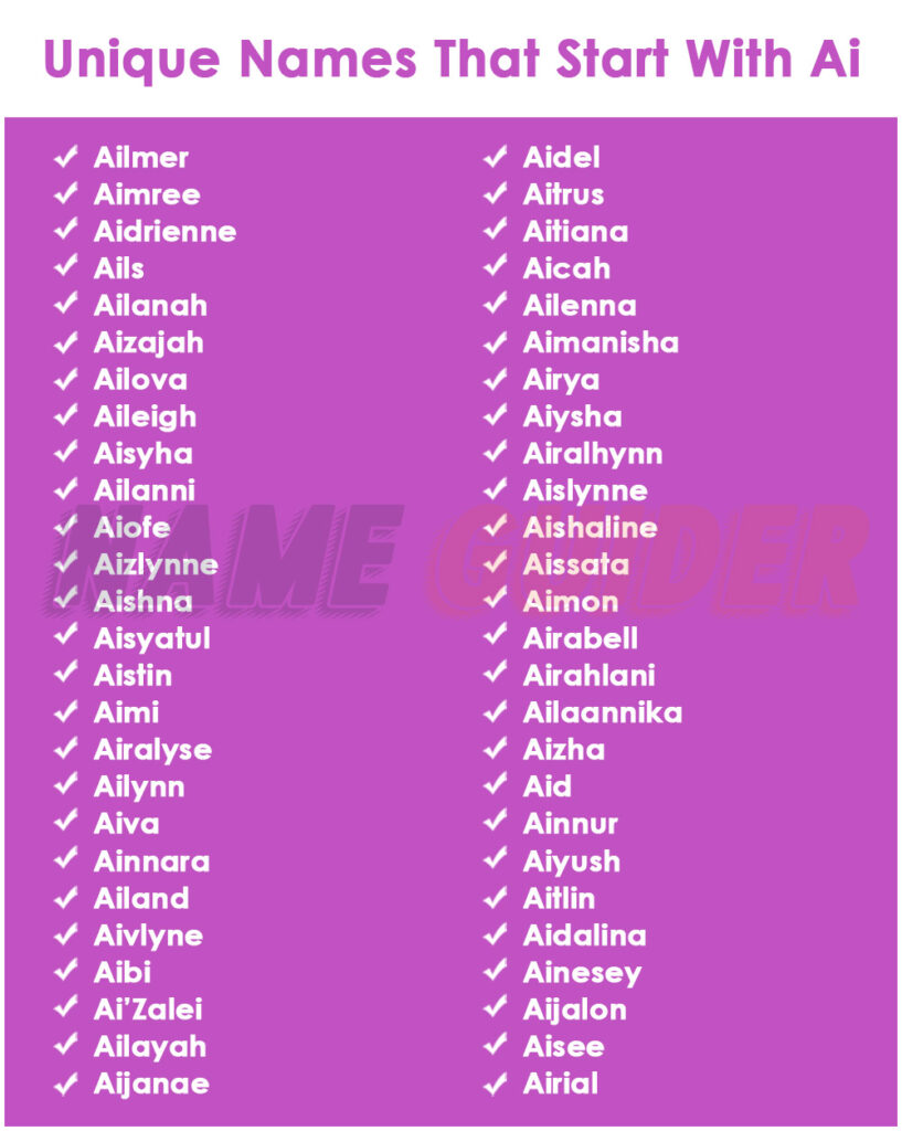 950 Names That Start With Ai | Name Guider